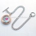 Plata de acero inoxidable cadena cubana con acero inoxidable 316l pulsera de oro rosa medallón